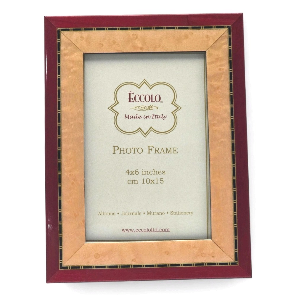 Eccolo Made in Italy 4x6 Photo Frame Red Lacquer Gold Inlay Wood Desk Frame New